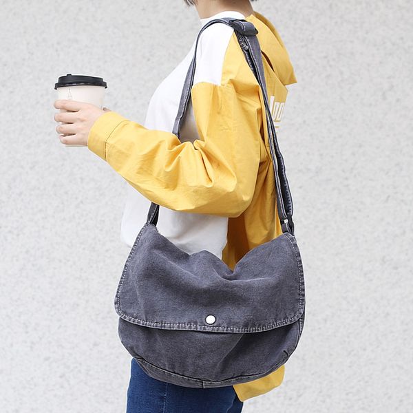 

16a canvas hobo shoulder bag female student school casual fabric messenger bag women teenager soft simple design crossbody