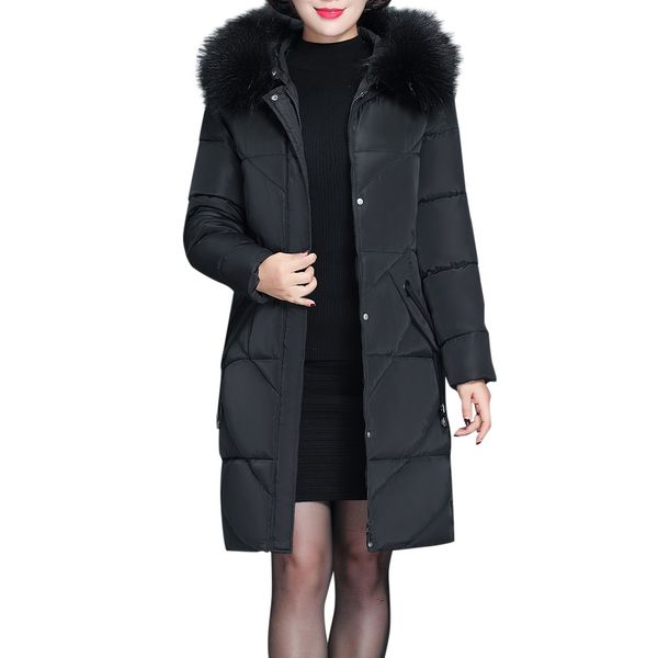 

women winter warm thick outerwear hair collar zip coat slim cotton-padded jacket women woven coats women's winter jackets coat, Black