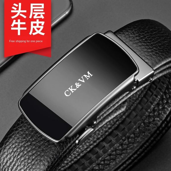 

men's business leisure automatic buckle layer cowhide leather belt men's belt, Black;brown