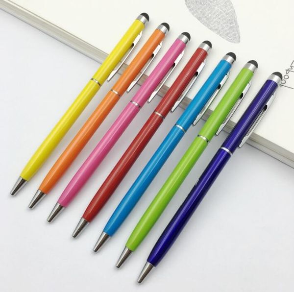 

2 in 1 metal ballpoint pens touch screen stylus pens wholesale 2pcs/set, Blue;orange
