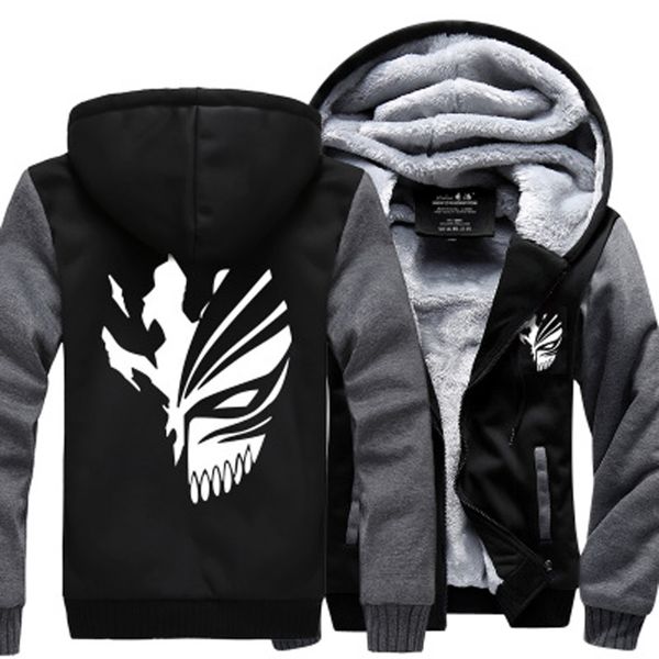 

sweatshirt anime bleach kurosaki ichigo hoodies 2017 spring winter thicken fleece men's jacket sportswear casual zip up hoody, Black