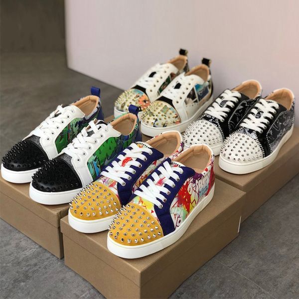 

new red bottom spikes orlato mens flat sneaker designer shoes low cut pik boat roller boat loafers suede print leather party wedding shoes, Black