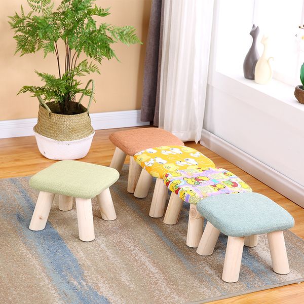 

fashion small seat stool foot pad wooden cloth door change shoes small chair living room tableside children's furniture