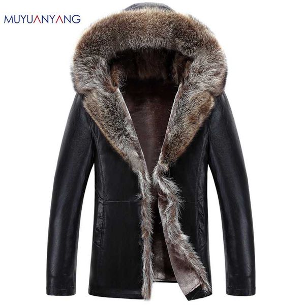 

mu yuan yang plus size 4xl 5xl men's thicken pu leather 2020 winter faux fur coat for male leather jackets casual fur clothing, Black