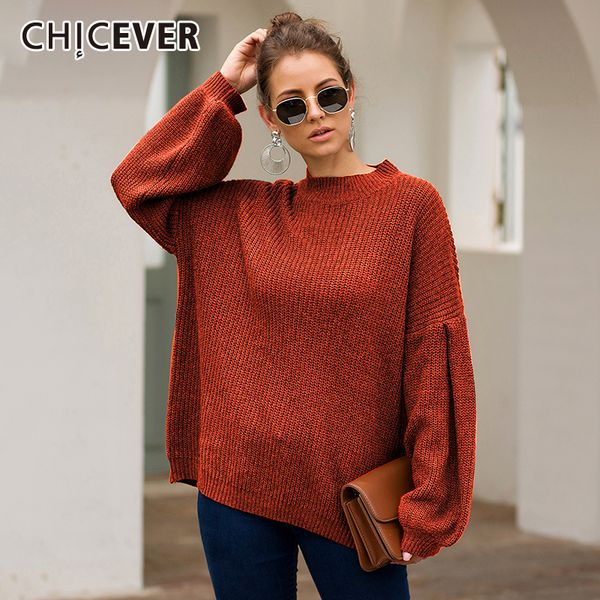 

chicever female sweaters clothes 2019 autumn o neck lantern sleeve loose plus size sweater jumper for women fashion new tide, White;black