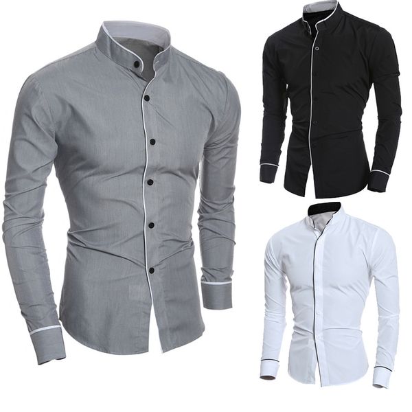 

men shirt slim long sleeve solid casual slim male shirt drop shipping 0727, White;black