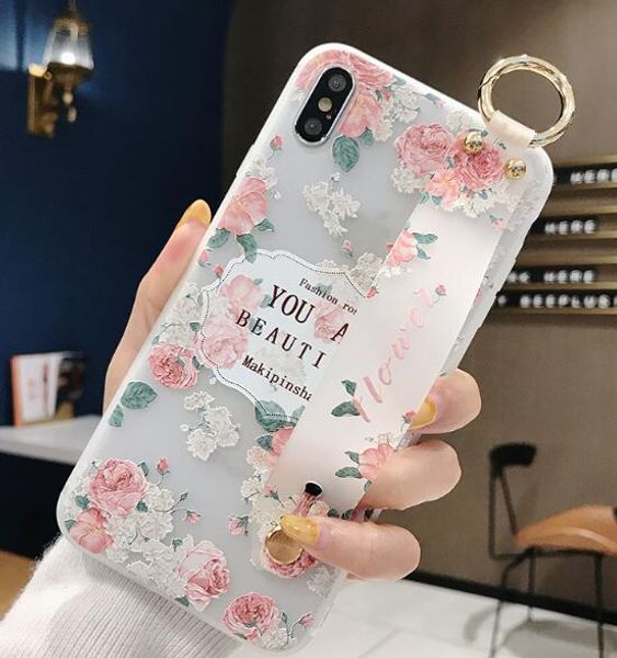 

popular flower for iphone 11 pro mobile phone shell bracelet lanyard cell phone huaweip30 samsung s10 fresh phone case