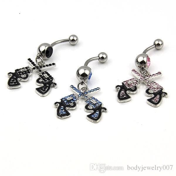 

d0043-4 ( 4 colors ) the double-guns style navel belly ring 20 pcs clear color stone drop shipping piercing body jewelry, Silver