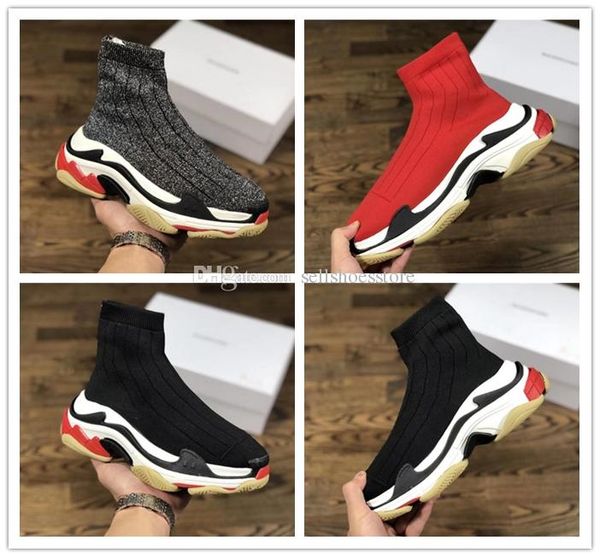 

paris designer speed trainer stretch knit mid black fashion sneakers breathable socks shoes men women stretch-knit casual shoes 36-45