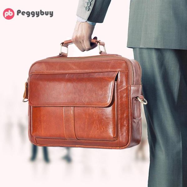 

genuine leather real leather lapbag business handbags cowhide men crossbody bag men's travel brown briefcase