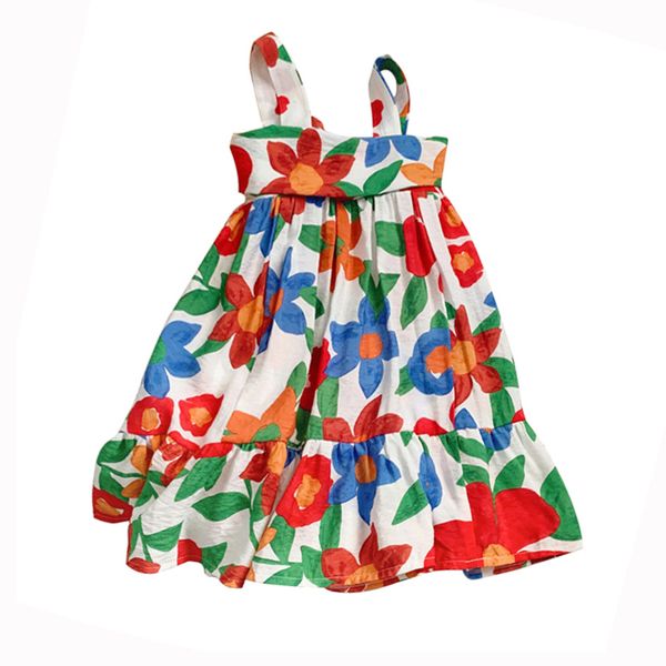 

new new big flower kids clothing dresses floral girls summer printed children clothes girl dresses, Red;yellow