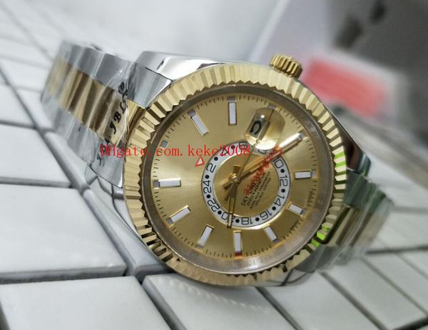 

watch 42mm sky-dweller 326933 gold dial gmt working 18k yellow gold & steel asia 2813 movement automatic mens watch watches, Slivery;brown