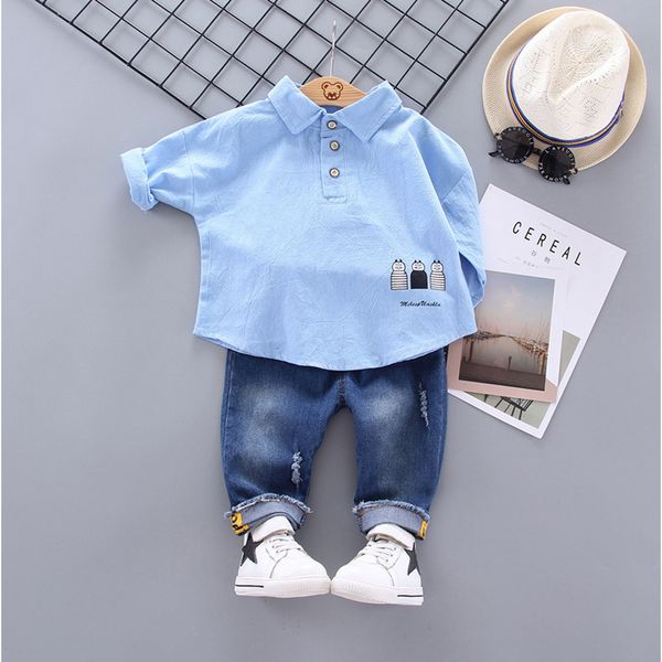 

baby boy clothes kids boy clothing set casual toddler kids baby boys cartoon t shirt pullover denim long pants outfits set, White