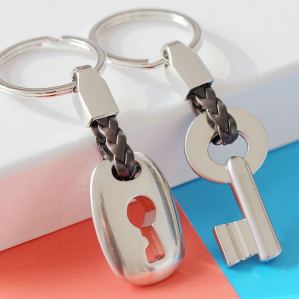 

2 pcs creative fashion leather couple keychain key chain ring keyring key lock gift