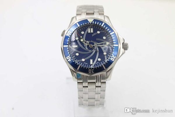 

2020 set automatic mechanical dress wristwatch james band blue dial 007 full stainless steel band case male watch, Slivery;brown