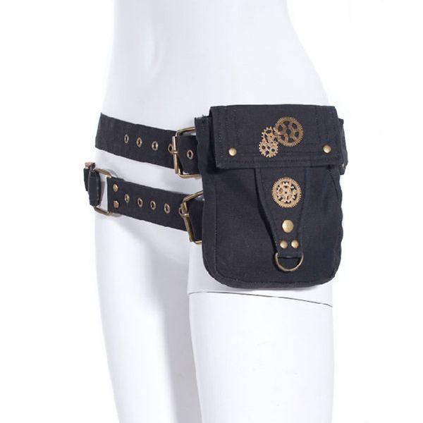 

steampunk women canvas waist bag gothic holster bag motorcycle thigh belt men shoulder fanny packs small phone pouch pocket