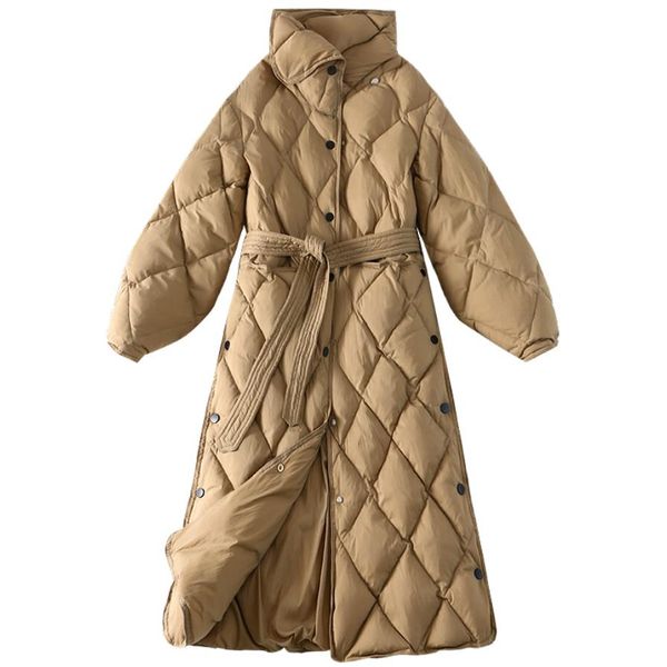 

2019 winter fashion cotton padding jacket women stand collar single breasted long cotton parka, Tan;black