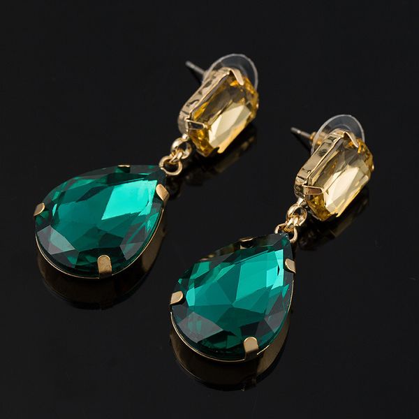 

crystal earrings green drip earrings eardrop, Golden