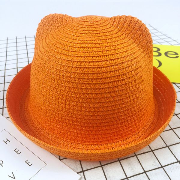 

straw hats kids ear decoration summer cap baby sun hat for girl boys beach panama caps children bone, Blue;gray