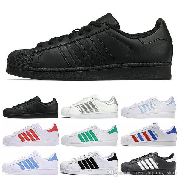 

2019 super star white hologram iridescent junior men superstars 80s sneakers pride womens mens trainers superstar casual shoes size 36-45