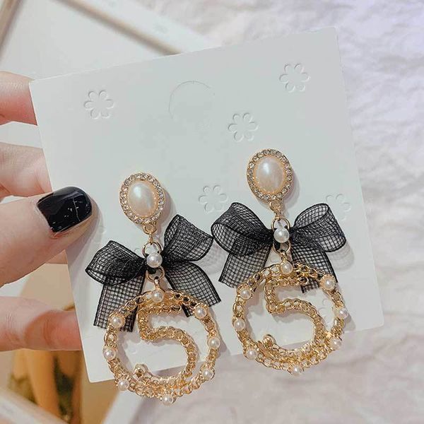 

fragrance big letter drop dangle tassel earring temperament women 5 digital baroque pearl butterfly pendant cc earrings, Silver