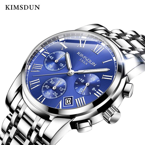 

kimsdun business gentleman cool men's date display fashion casual quartz chronograph watch stainless steel strap relogio clock, Slivery;brown