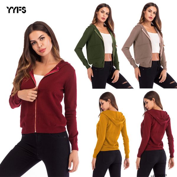 

womens designer sweater solid color hooded zip knit cardigan long sleeve jacket jacket womenhy9zh, White;black