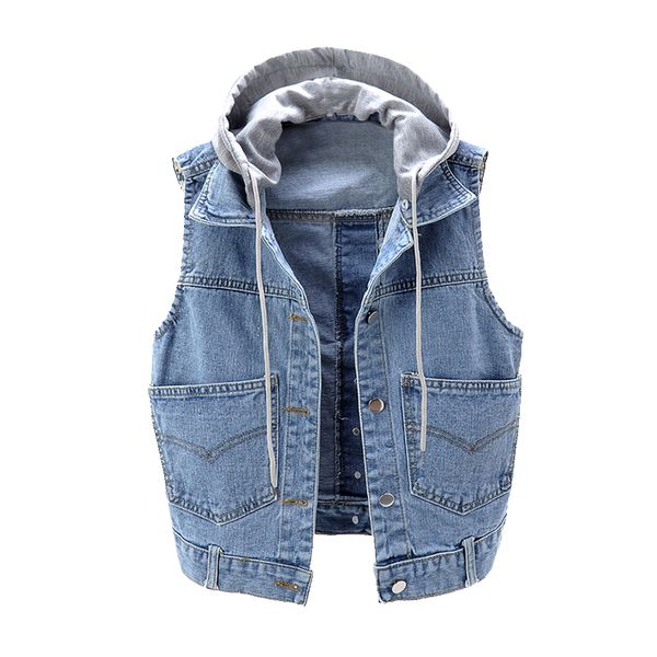 

2020 hooded denim vest 4xll 5xl plus size denim vest coat women loose waistcoat female retro jeans jackets lz465, Black;white