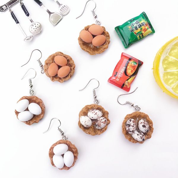 

fashion resin chicken nest egg earrings drop dangle kawaii creative earring diy ear jewelry ornament handmade custom jewellery, Silver