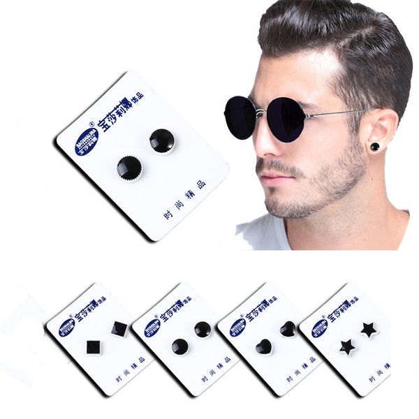 

jeemango black drip earrings magnet without pierced stainless steel round love five-pointed star cross earrings for men a01122, Silver