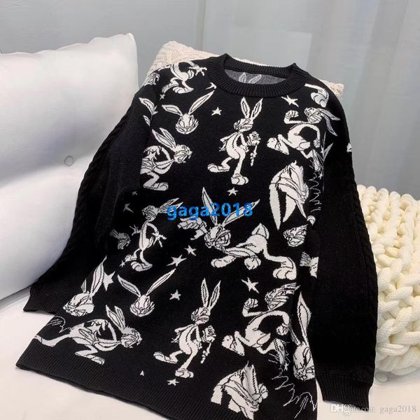 

high end женщины девушки вязать свитер на всем протяжении мультфильм кролик мотив толстовка с длинным рукавом блузка рубашка трикотаж новая, White;black