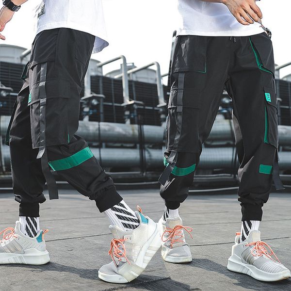 

spring summer cargo pants men's loose trendy ins loose student's large pants high waist casual men's taper sweatpant, Black