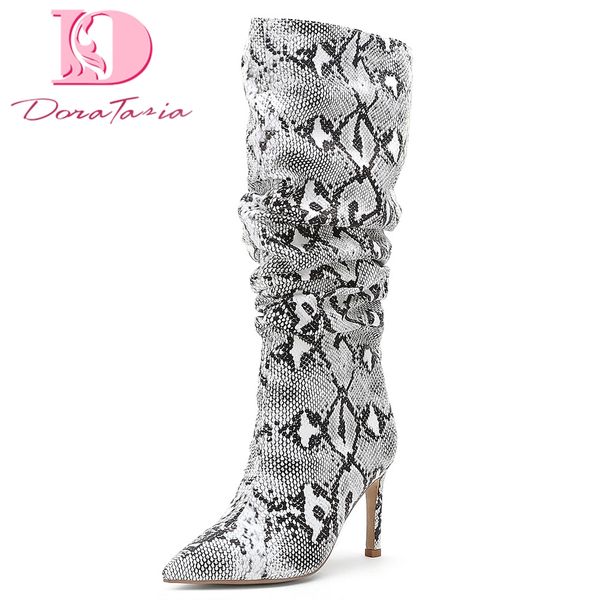 

doratasia 2019 large size 45 shoes woman western boots female thin high heels slip on lady boots women shoes, Black