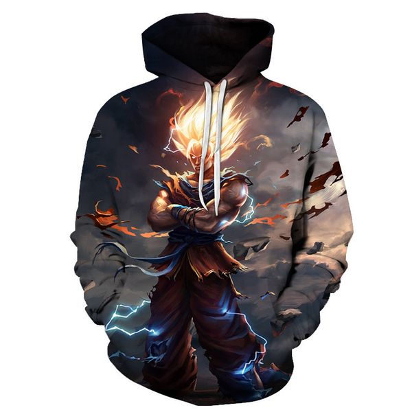 

3d hoodies men anime dragon ball z hooded male sweatshirt vegeta super saiyan goku long sleeve hoodie fitness casual s-3xl, Black
