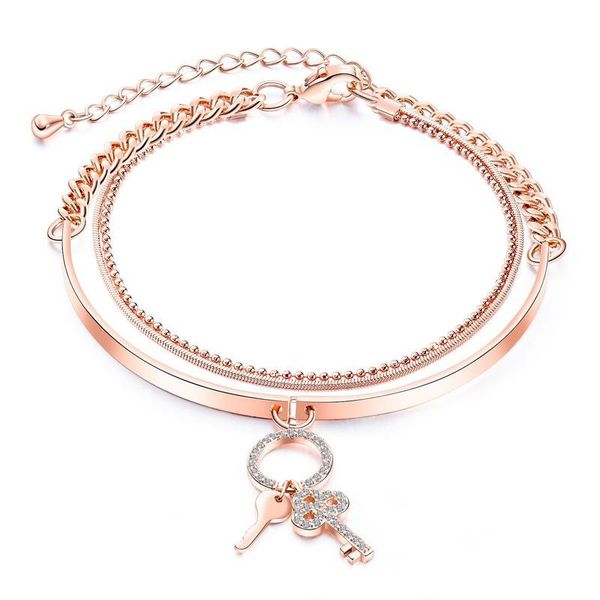 

new fashion ins luxury designer glittering diamond lovely cute key charms link chain bracelet for woman girls gold plated copper, Black