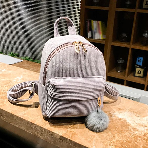 

anti-theft backpack girl hairball corduroy school bag student backpack satchel travel shoulder bag preppy style soft teenage