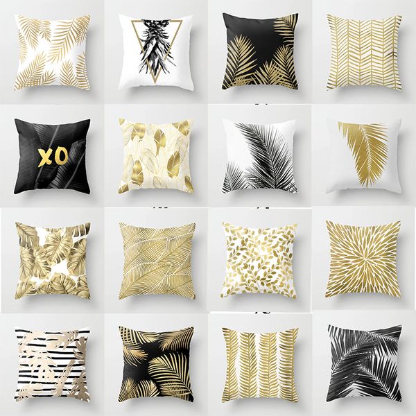 Nordic Gold Leaf Peach Polyester Pillow Cover Sofa Cushion Covers