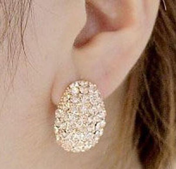 

new korean version is sweet full of diamond crescent water drill ear stud temperament earrings fashion classic delicate and elegant, Silver