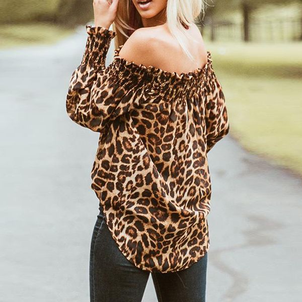 

2019 dropshipping recommend women leopard print off shoulder casual shirt ladies long sleeve blouse elegant clothing, White