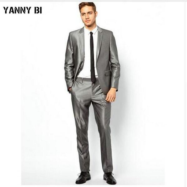 

new arrival tuxedos for men silver gray wedding suits for men 2 pieces suits slim fit two buttons groomsmen (jacket+pants, White;black