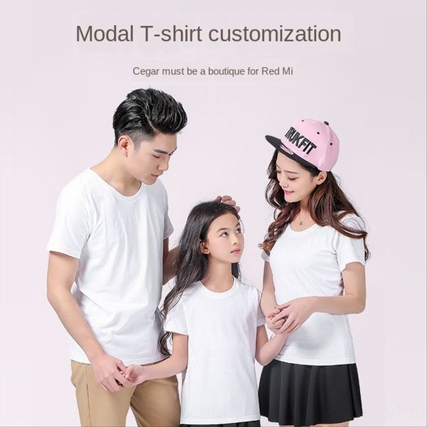 

female t-shirt high-end modier cotton children's solid color clothing t-shirt clothing round collar men's short-sleeved printing c, White