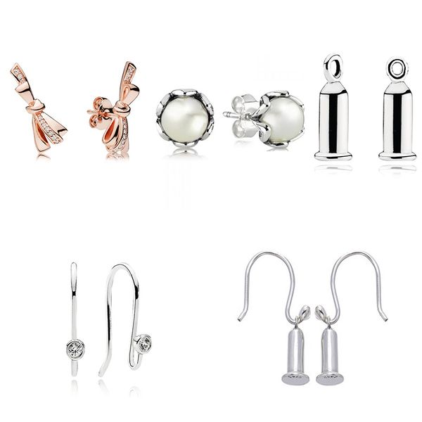 

2020 new 100% rose rilliant bow earring barrel cultured elegance stud earrings, white pearl charm post earrings, Golden;silver
