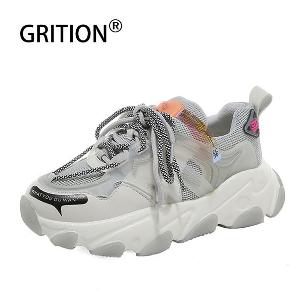 

grition sport women shoes breathable comfy platform chunky high heels shoes lace-up thick bottom ladies running walking sneakers
