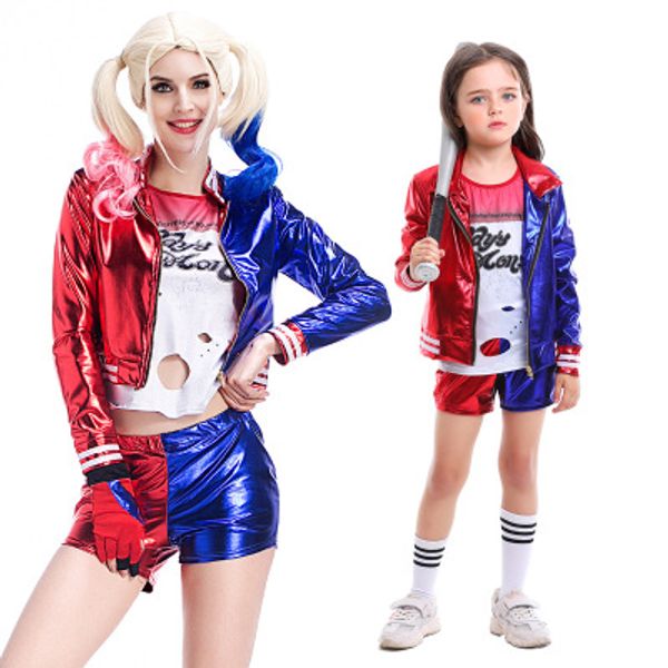 

women halloween suicide squad costumes cosplay quinn costume accessories halloween female popular cosplay parent-child clothing, Black;red