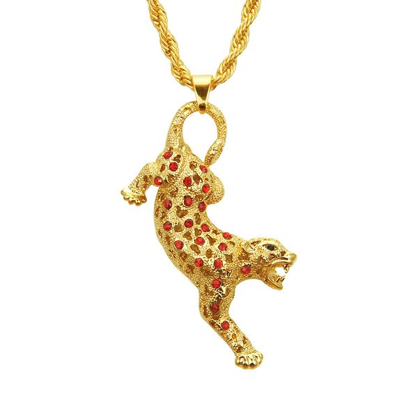 

euro-american hip-hop alloy hollowed-out leopard pendant necklace with drills, Silver