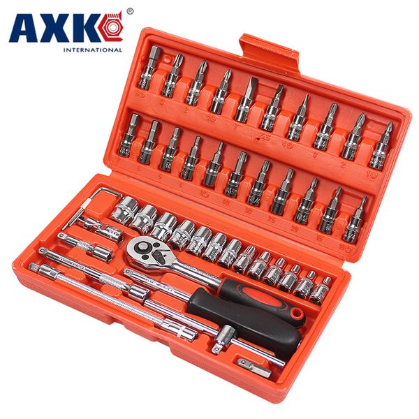

axk car repair tool 46pcs 1/4-inch socket set car repair tool ratchet torque wrench combo tools kit auto repairing set