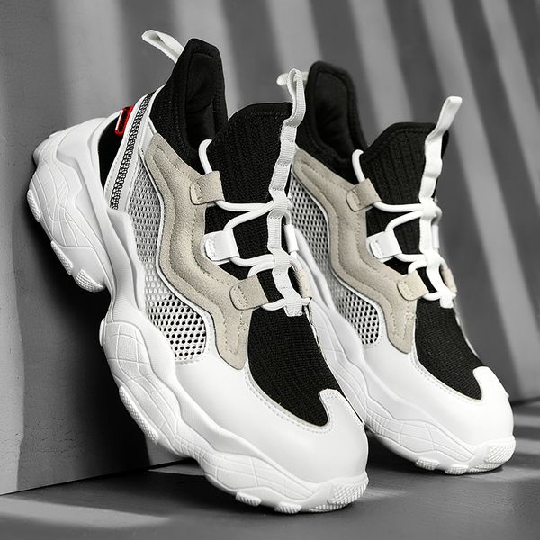 

thick-soled heighten men's sport shoes 2019 summer breathable mesh platform chunky sneakers male running shoes zapatos de hombre