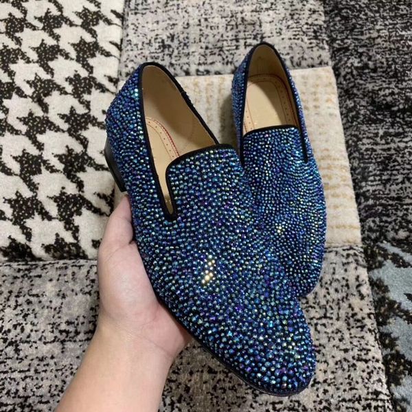 

origainl box] luxurious red bottom dandelion strass sneakers fashion business party dress slip on gentleman mocassin oxford walking shoes, Black