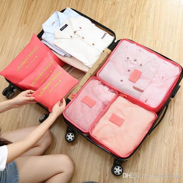 

a variety of color travel storage bag set for clothes tidy organizer wardrobe suitcase pouch travel organizer bag case shoes packing cube ba