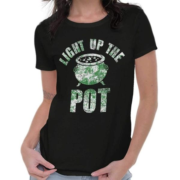 

classic teaze light up the pot cauldron witch humor ladies t shirt, White;black